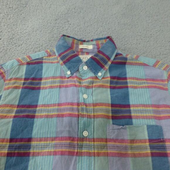 J Crew Shirt Mens Medium Button Up Indian Madras Plaid Blue Classic Cotton - Picture 3 of 9